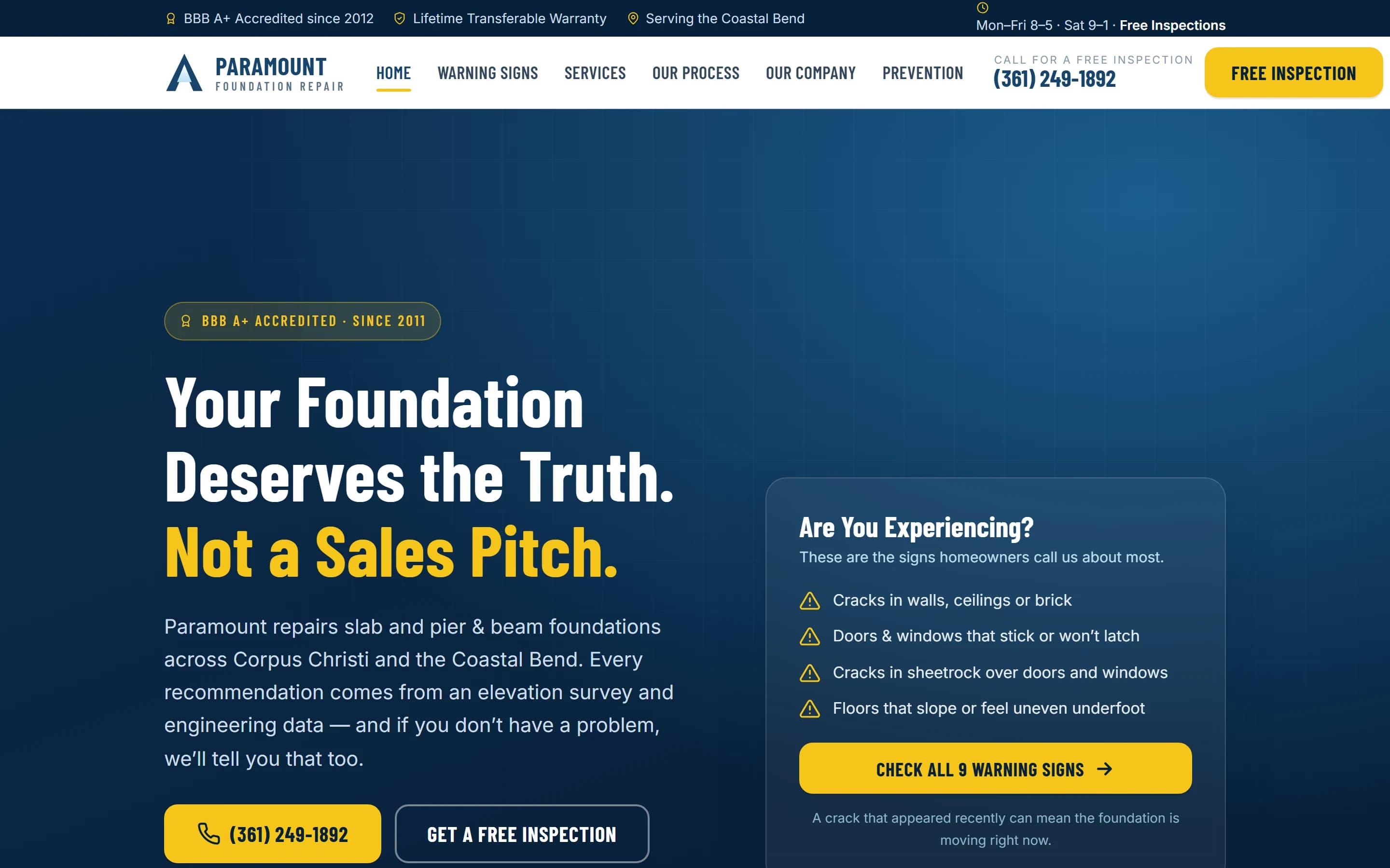 Screenshot of the Paramount Foundation Repair website