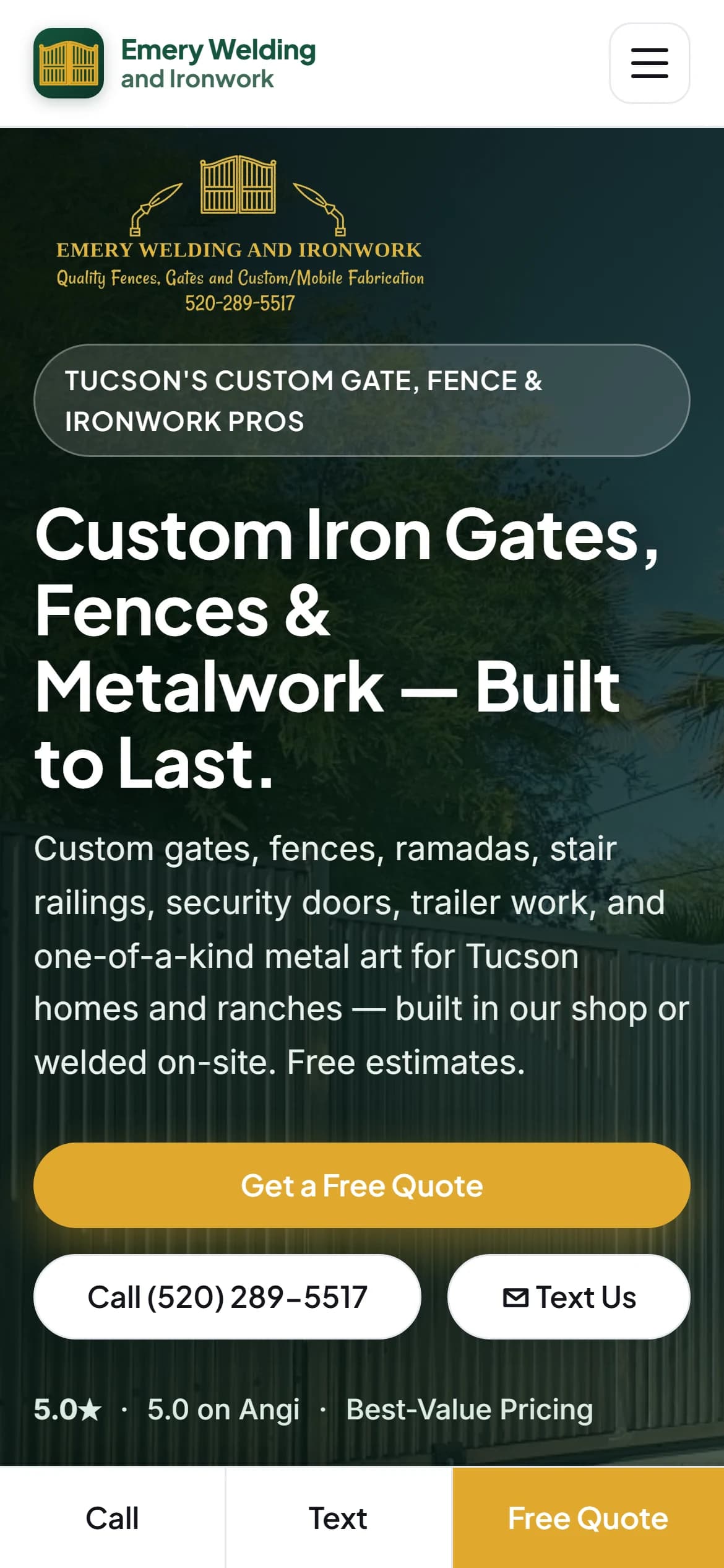 The same client website on a phone