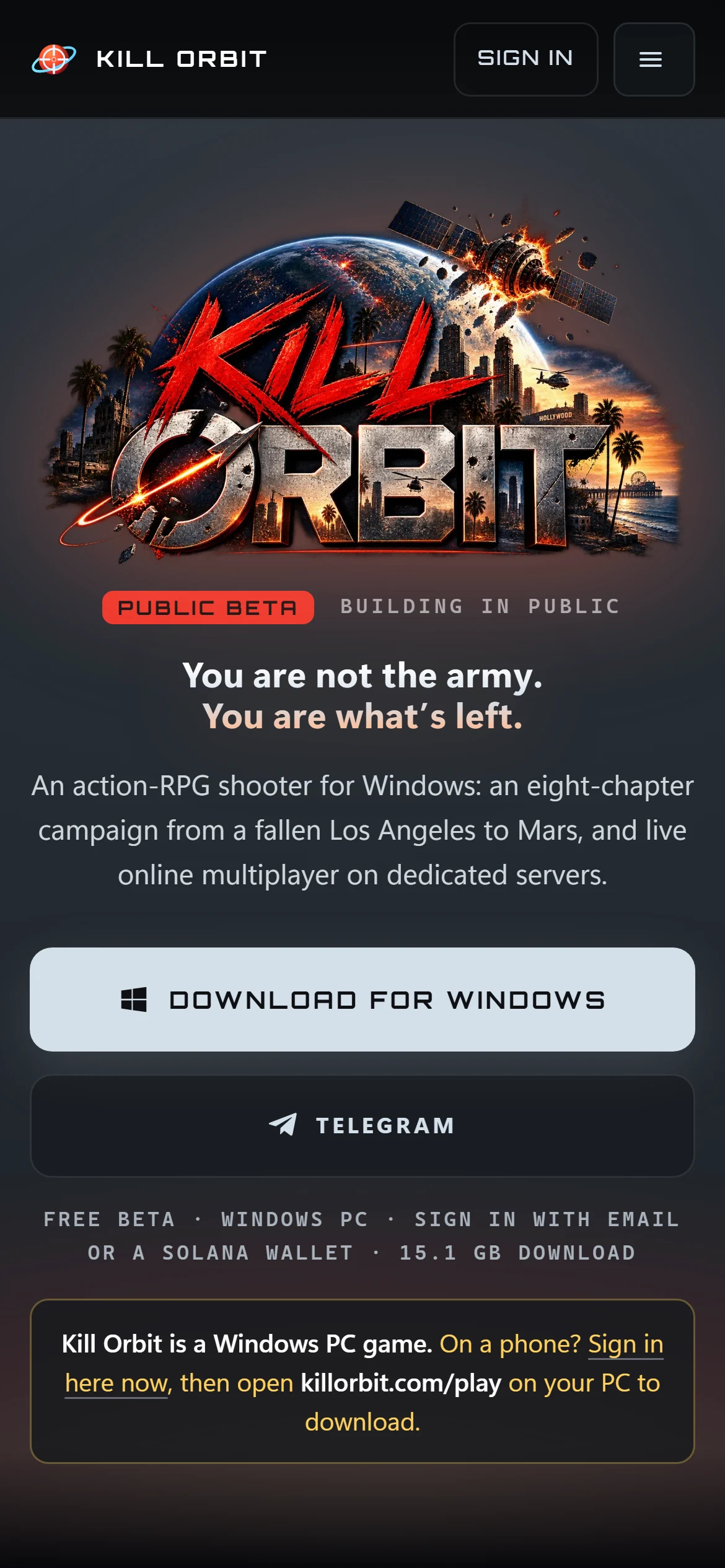 The Kill Orbit website on a phone