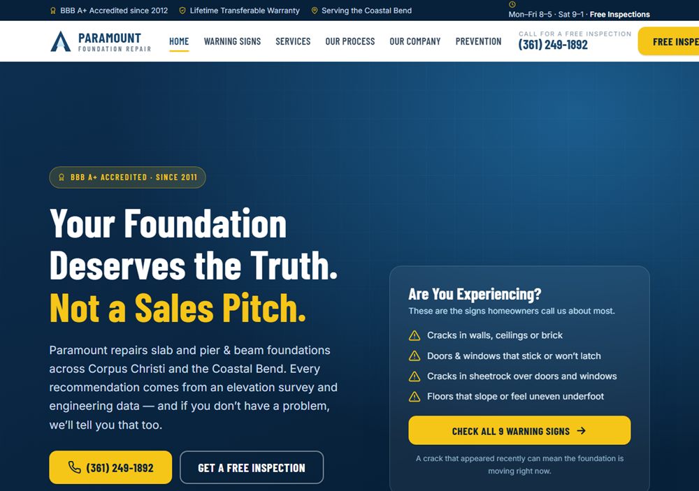 Screenshot of the Paramount Foundation Repair website
