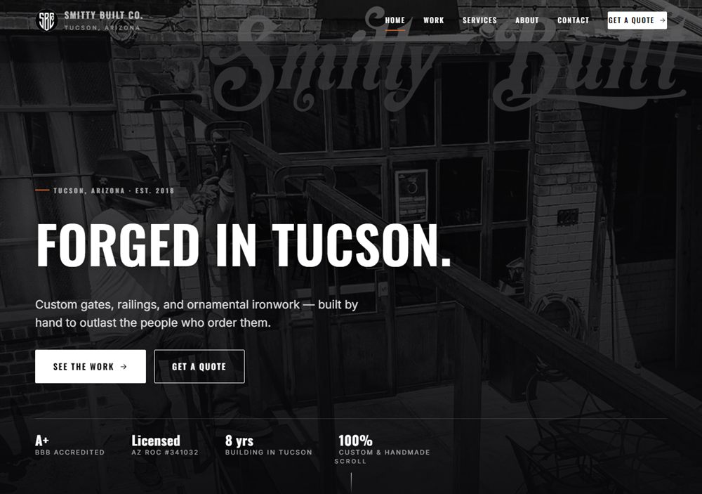 Screenshot of the Smitty Built Co. website